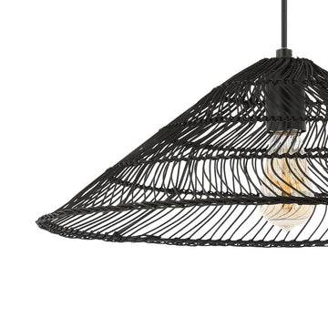 Nova 20.25" Farmhouse Coastal Rattan 180" Cord Plug-In or Hardwired LED Pendant - JONATHAN Y